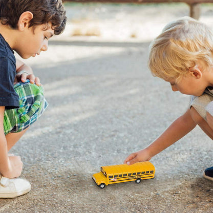 Die Cast Yellow School Bus, 7 Inch Classic Metal School Bus Toy with Pullback Mechanism, Great Gift For Bus Collector