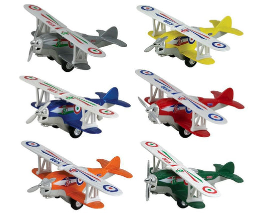 Biplane Die-cast Pull Back Engine Airplane WWI Toy Vehicle Feature Propeller spin Assortment Color 1Pcs