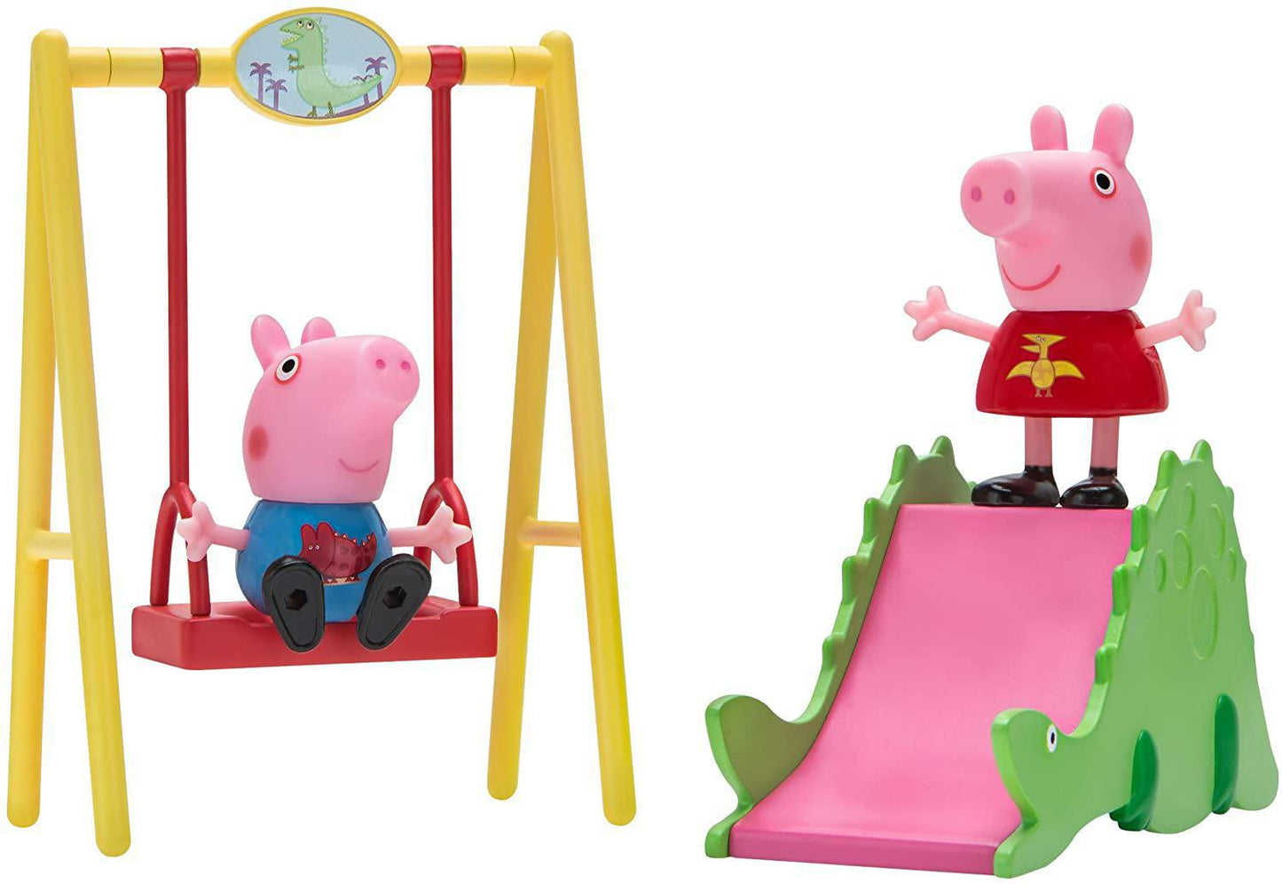 Peppa Pig Peppa & George Dinosaur Park Playtime Set - Includes Peppa and George articulated figures, swing, and dinosaur slide