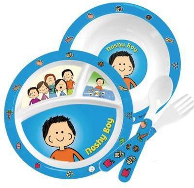 Melamine Children's Dish Plate Set - 'Noshy Boy' From Jewish Matzah Ball Book Collection by Alef Judaica