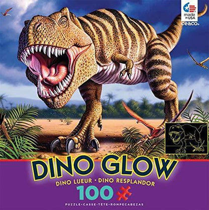 Ceaco 100 Piece Dinosaur Puzzle, Glow In The Dark Dinosaur Puzzles - T-Rex, Stegasaurus and Other Dinosaurs