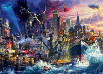 Ceaco Thomas Kinkade DC Collection JL Showdown Gotham Pier Jigsaw Puzzle, 1000 Pieces