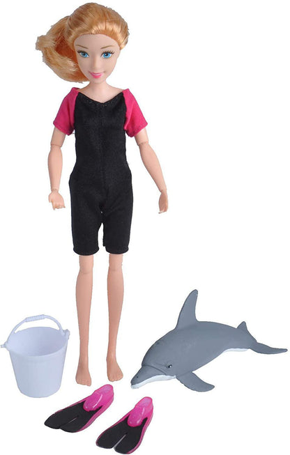 Wild Republic Female Dolphin Trainer Action Figure, Dolphin Toy, Toy Aquarium, Ocean Party Supplies, 5-pieces