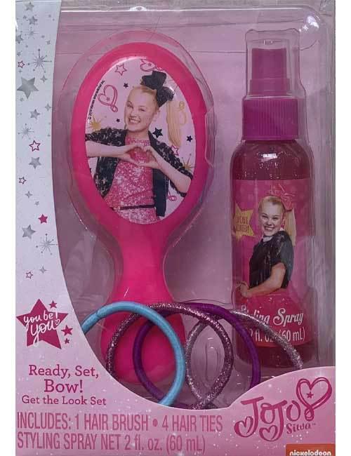 JoJo Siwa Hair Accessory Stocking Stuffer Bundle:1 Hair brush 4 hair ties and Styling Spray Cupcake Scented