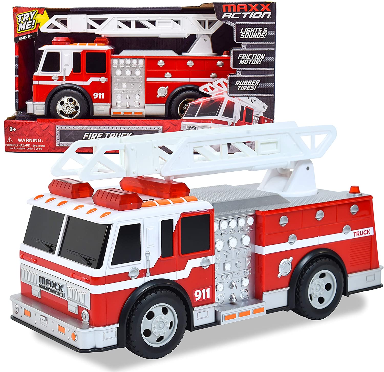 Maxx Action Lights & Sounds Firetruck Vehicle with Extendable Ladder and  Friction Motor