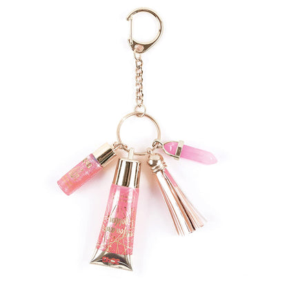 Three Cheers for Girls - Pink and Gold Keychain Lip Gloss - Lip Gloss Keychain for Girls with Two Pink Tinted, Vanilla Flavored Glosses