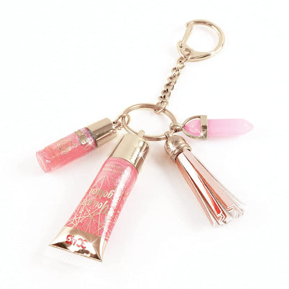 Three Cheers for Girls - Pink and Gold Keychain Lip Gloss - Lip Gloss Keychain for Girls with Two Pink Tinted, Vanilla Flavored Glosses